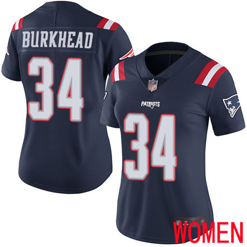 New England Patriots Football #34 Rush Vapor Limited Navy Blue Women Rex Burkhead NFL Jersey